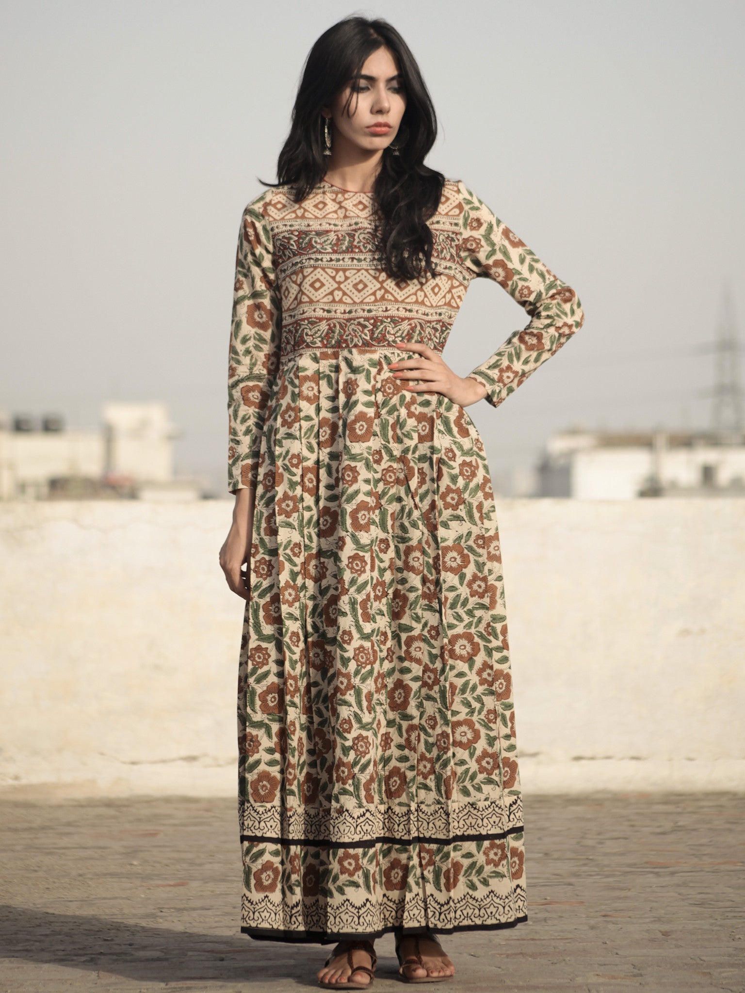 Khaki Garden - Hand Block Asymmetrical Embroidered Dress - D216F1343 –  InduBindu
