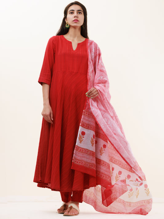 Roz Ghazal Set Of Kurta Pants Kota Dupatta