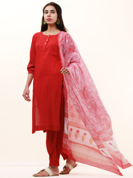 Roz Fana Set Of Kurta Pants Kota Dupatta