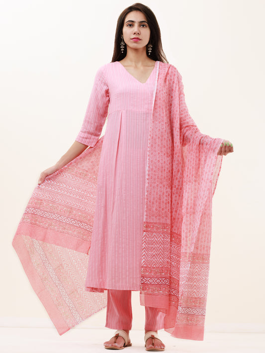 Roz Jina Set Of Kurta Pants Kota Dupatta