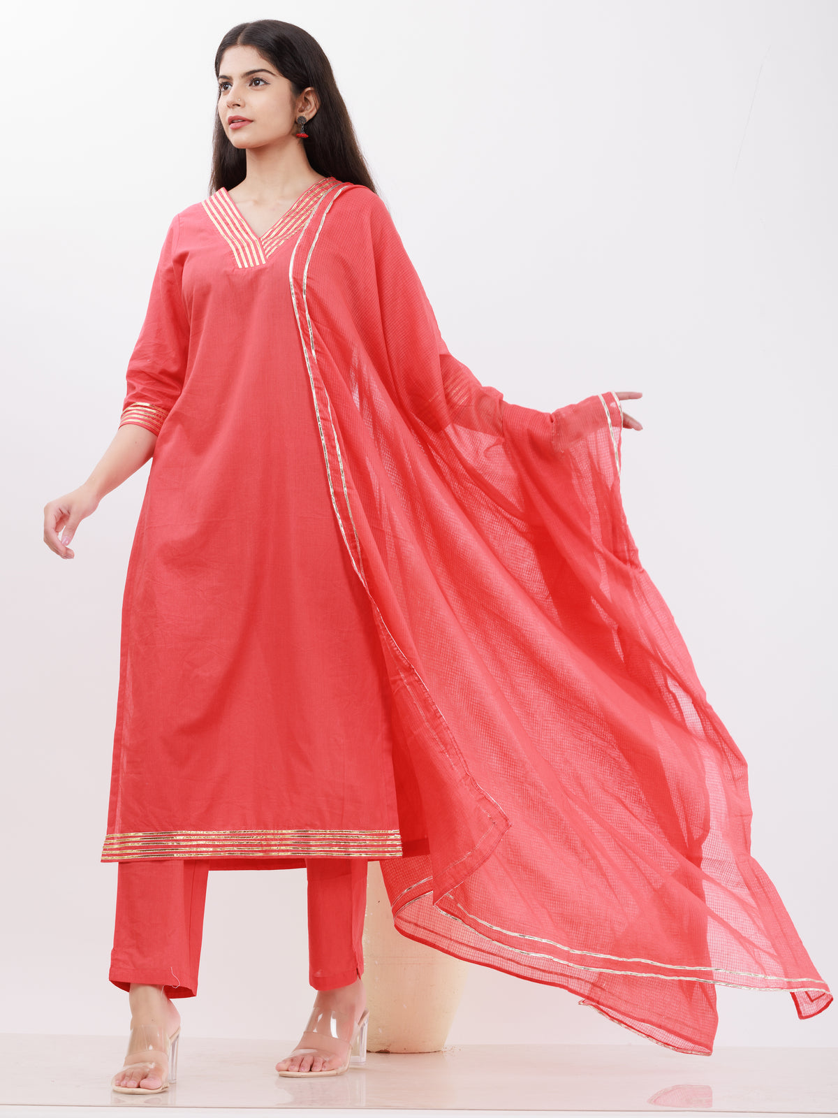 Parv Amya Set Of Kurta Pants Kota Dupatta