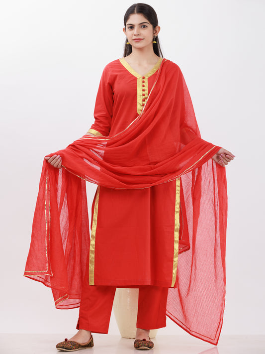 Parv Neerja Set Of Kurta Pants Kota Dupatta