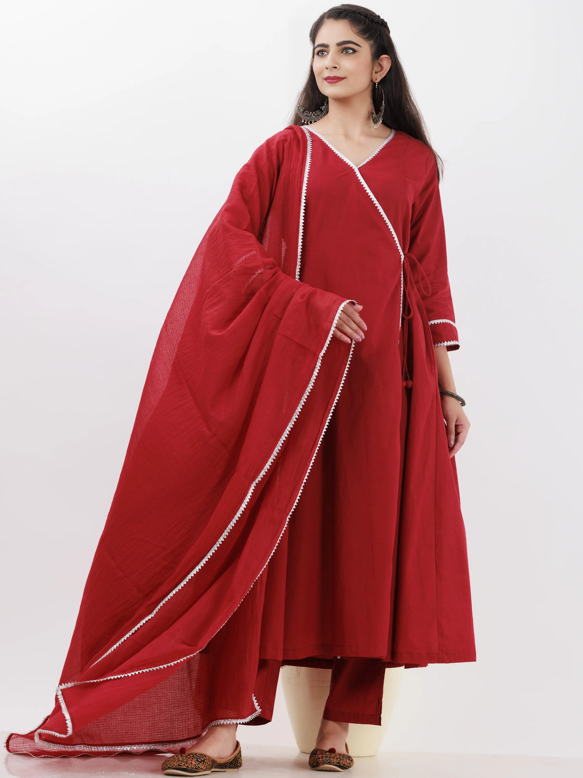 Parv Richa Set Of Angrakha Kurta Pants Kota Dupatta