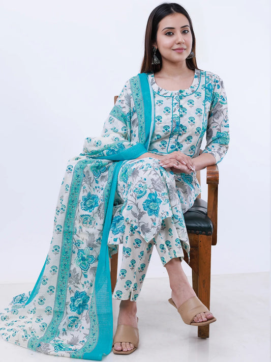 Roz Reshma Set Of Kurta Pants Kota Doria Dupatta