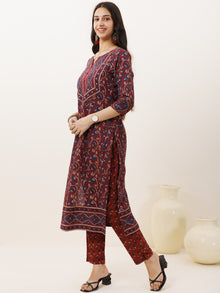 Ajrakh Naina Set Of Kurta Pants Dupatta