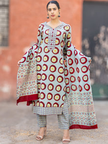 Roz Sana Set Of Ajrakh Kurta Pants Dupatta