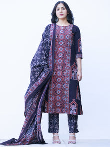 Ajrakh Minal Set Of Kurta Pants Dupatta