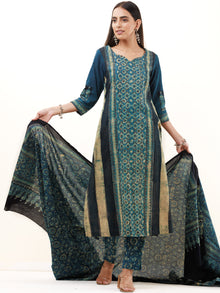 Ajrakh Damini Set Of Kurta Pants Dupatta