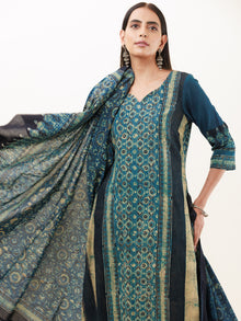 Ajrakh Damini Set Of Kurta Pants Dupatta