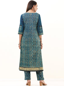 Ajrakh Damini Set Of Kurta Pants Dupatta