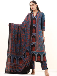 Ajrakh Fana Set Of Kurta Pants Dupatta