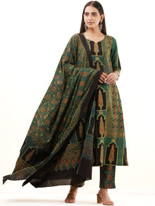 Ajrakh Sayal Set Of Kurta Pants Dupatta