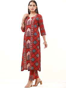 Ajrakh Prerna Set Of Kurta Pants Dupatta