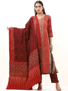 Ajrakh Neena Set Of Kurta Pants Dupatta