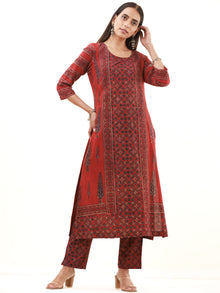 Ajrakh Maina Set Of Kurta Pants Dupatta