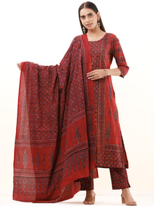 Ajrakh Maina Set Of Kurta Pants Dupatta