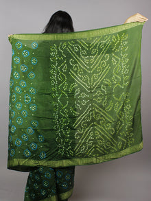 Pine Green Azure Ivory Hand Tie & Dye Bandhej Art Silk Saree - S031701284