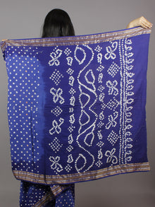 Shaded Blue Ivory Hand Tie & Dye Bandhej Glace Cotton Saree With Resham Border - S031701315