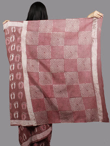 Rosewood Pink Ivory Hand Block Printed Cotton Saree - S031701379