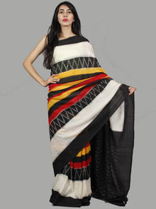 Black White Red Yellow Ikat Handwoven Pochampally Mercerized Cotton Saree - S031701453