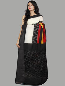 Black White Red Yellow Ikat Handwoven Pochampally Mercerized Cotton Saree - S031701453