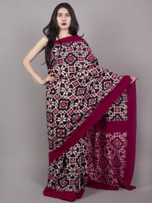 Maroon Black Ivory Telia Rumal Double Ikat Handwoven Pochampally Mercerized Cotton Saree - S031701534