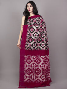 Maroon Black Ivory Telia Rumal Double Ikat Handwoven Pochampally Mercerized Cotton Saree - S031701534