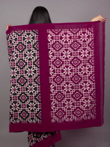 Maroon Black Ivory Telia Rumal Double Ikat Handwoven Pochampally Mercerized Cotton Saree - S031701534