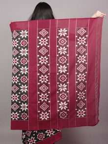 Black Maroon Ivory Telia Rumal Double Ikat Handwoven Pochampally Mercerized Cotton Saree - S031701539