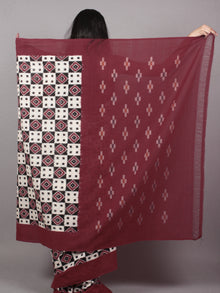 Black Red Ivory Telia Rumal Double Ikat Handwoven Pochampally Mercerized Cotton Saree - S031701540