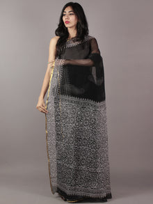 Black Ivory Hand Block Printed Chiffon Saree - S031701825