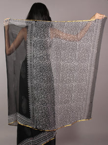 Black Ivory Hand Block Printed Chiffon Saree - S031701825