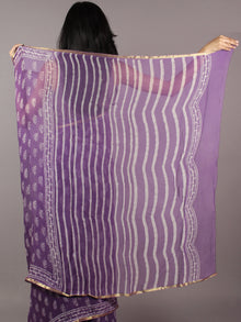 Purple Off White Hand Block Printed Chiffon Saree - S031701854