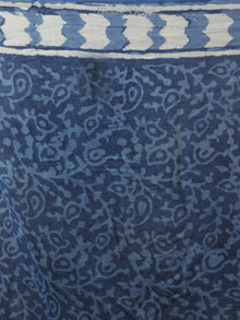 Indigo Ivory Hand Block Printed Cotton Saree With Ajrakh Printed Border & Tassels - S031702059