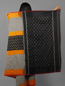 Orange Black Grey Ikat Handwoven Pochampally Cotton Saree - S031702181