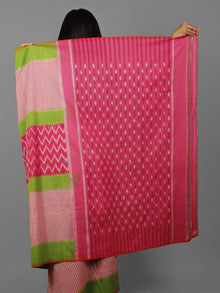 Pink Green Ivory Ikat Handwoven Pochampally Cotton Saree - S031702182