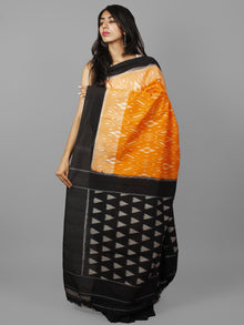 Orange Ivory Black Ikat Handwoven Pochampally Mercerized Cotton Saree - S031702176