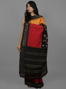 Orange Red Black Grey Ikat Handwoven Pochampally Mercerized Cotton Saree - S031702215