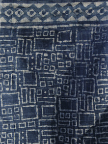 Indigo Ivory Hand Block Printed Kota Doria Saree in Natural Colors - S031702270