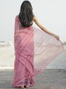 Pastel Pink Ivory Hand Block Printed Kota Doria Saree in Natural Colors - S031702275