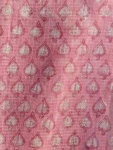 Pastel Pink Ivory Hand Block Printed Kota Doria Saree in Natural Colors - S031702275