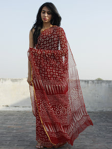 Maroon Ivory Hand Block Printed Chiffon Saree - S031702332