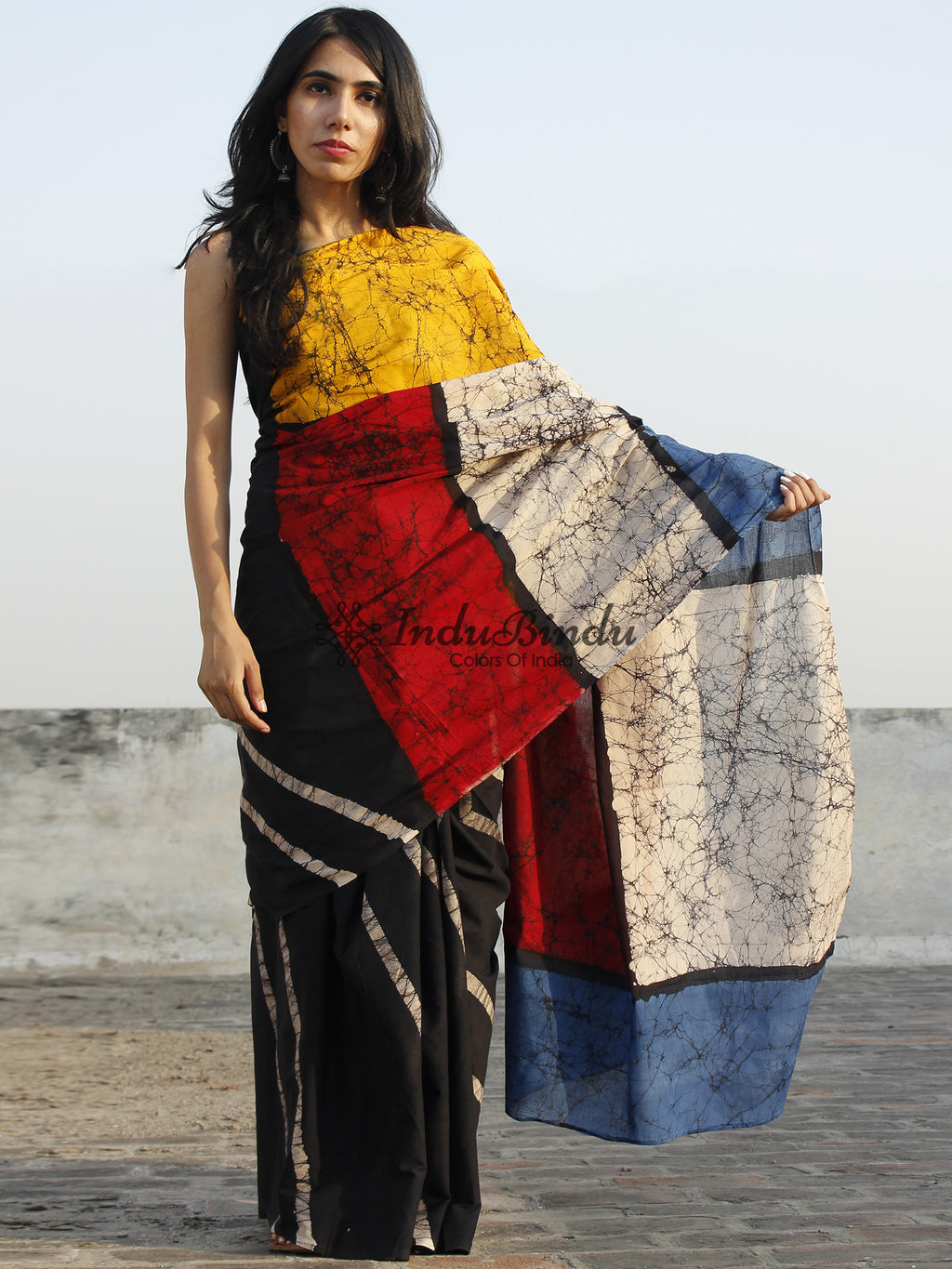 Jaipur Batik Printed Cotton Saree with Blouse - Srishti Textile