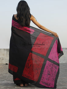 Black Red Pink Hand Batik & Block Printed Cotton Saree - S031702349