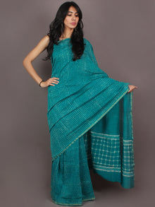 Sea Green White Hand Block Printed in Natural Colors Chanderi Saree - S03170887