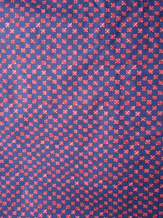 Navy Blue Red Hand Block Printed Cotton Fabric Per Meter - F001F1862