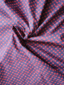 Navy Blue Red Hand Block Printed Cotton Fabric Per Meter - F001F1862