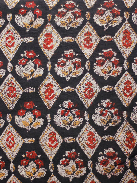 Black Beige Maroon Mustard Hand Block Printed Cotton Fabric Per Meter - F001F1842