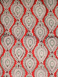 Red Ivory Green Hand Block Printed Cotton Fabric Per Meter - F001F1811