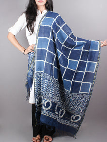 Indigo Chanderi Hand Block Dabu Printed Dupatta - D0417054